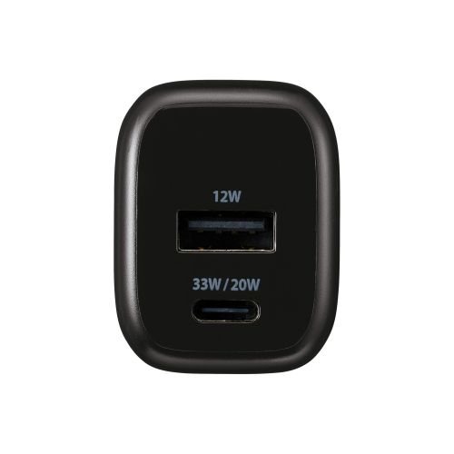 AC充電器/スマホ・タブレット用/USB PD/33W/USB-C/USB-A/スイングプラグ/ブラック