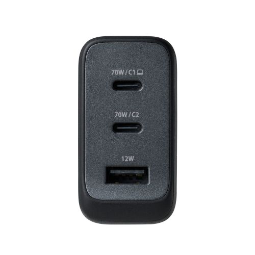 AC充電器/スマホ・タブレット用/AdjustCharge搭載/USB PD/70W/USB-C×2/USB-A/スイングプラグ/ブラック