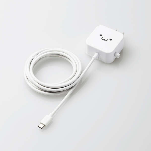 AC充電器/スマホ・タブレット用/2.4A出力/Type-C/USB-C/ケーブル一体型/2.5m/ホワイトフェイス