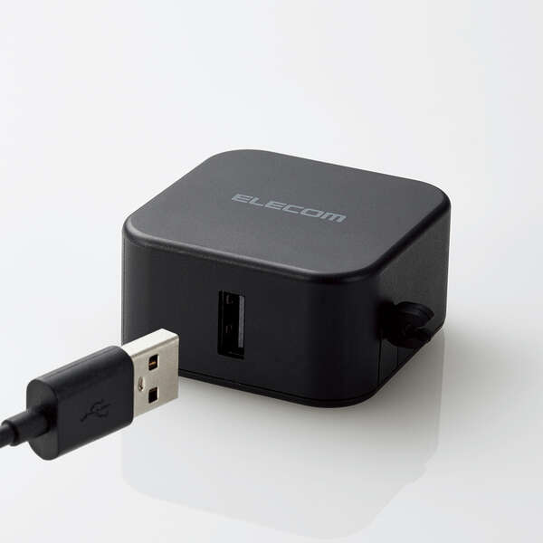 AC充電器/スマホ・タブレット用/2.4A出力/Type-C/USB-C/ケーブル同梱/1.5m/USB-Aメス1ポート/おまかせ充電搭載/ブラック