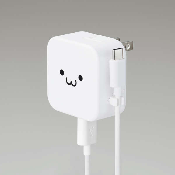 AC充電器/スマホ・タブレット用/2.4A出力/Type-C/USB-C/ケーブル同梱/1.5m/USB-Aメス1ポート/おまかせ充電搭載/ホワイトフェイス