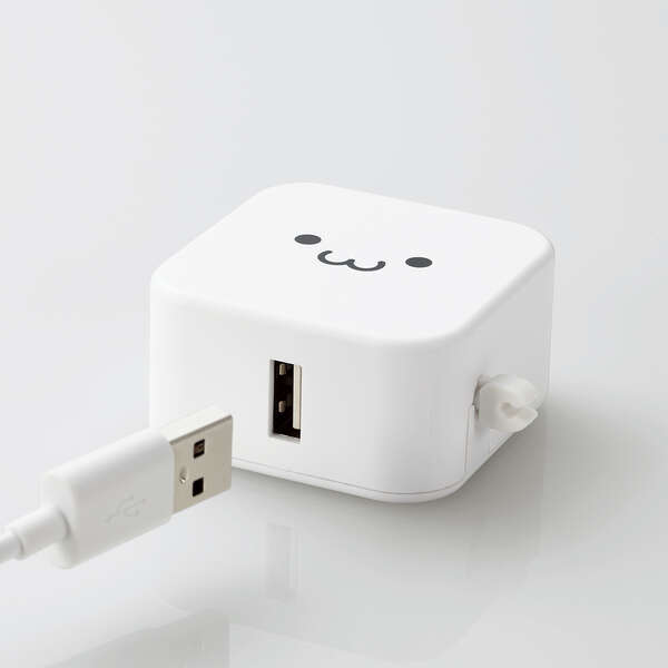 AC充電器/スマホ・タブレット用/2.4A出力/Type-C/USB-C/ケーブル同梱/1.5m/USB-Aメス1ポート/おまかせ充電搭載/ホワイトフェイス