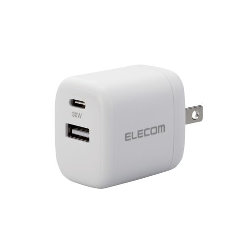 AC充電器/USB充電器/USB Power Delivery準拠/30W/USB-C1ポート/USB-A1ポート/スイングプラグ/ホワイト