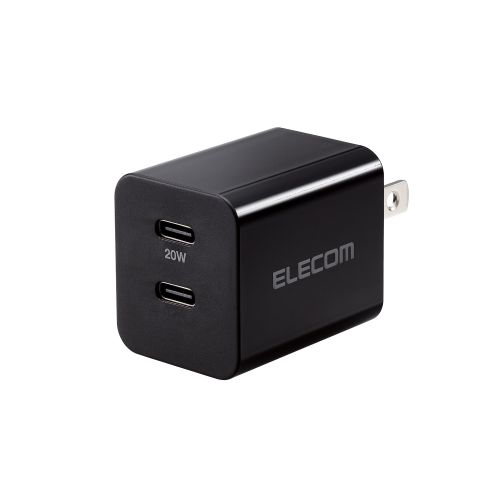 AC充電器/USB充電器/USB Power Delivery準拠/20W/USB-C2ポート/スイングプラグ/ブラック