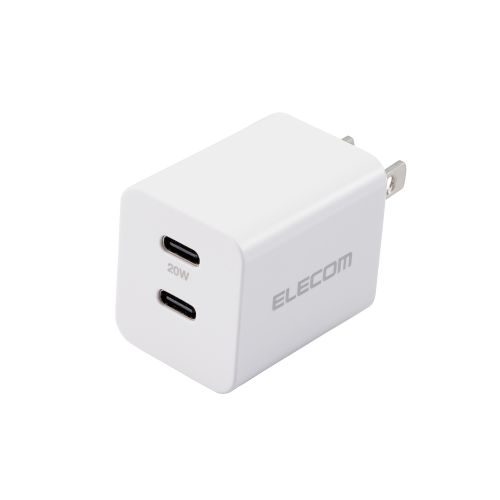 AC充電器/USB充電器/USB Power Delivery準拠/20W/USB-C2ポート/スイングプラグ/ホワイト