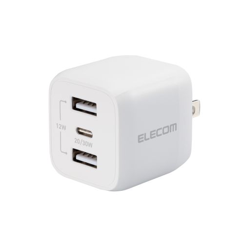 AC充電器/USB充電器/USB Power Delivery対応/32W/USB-C1ポート/USB-A2ポート/スイングプラグ/ホワイト