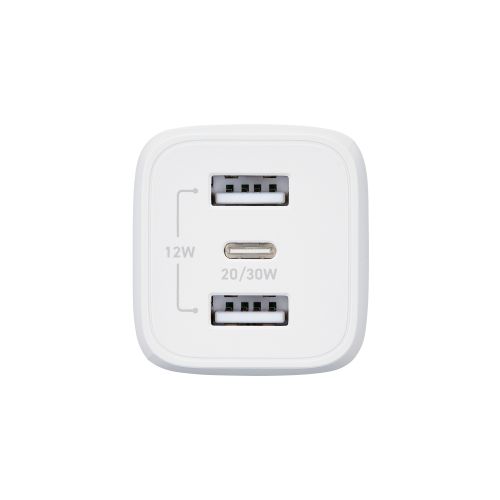 AC充電器/USB充電器/USB Power Delivery対応/32W/USB-C1ポート/USB-A2ポート/スイングプラグ/ホワイト