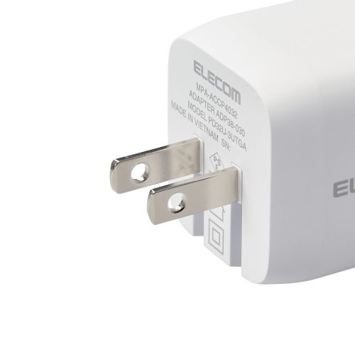 AC充電器/USB充電器/USB Power Delivery対応/32W/USB-C1ポート/USB-A2ポート/スイングプラグ/ホワイト