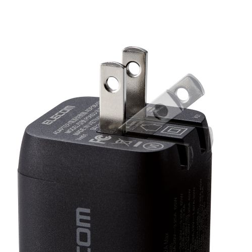 AC充電器/USB充電器/USB Power Delivery対応/PPS対応/65W/USB-C2ポート/USB-A1ポート/スイングプラグ/ブラック