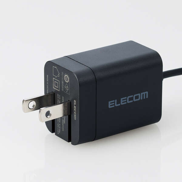 AC充電器/スマホ・タブレット用/USB Power Delivery/20W/USB-Cケーブル一体/1.5m/ブラック