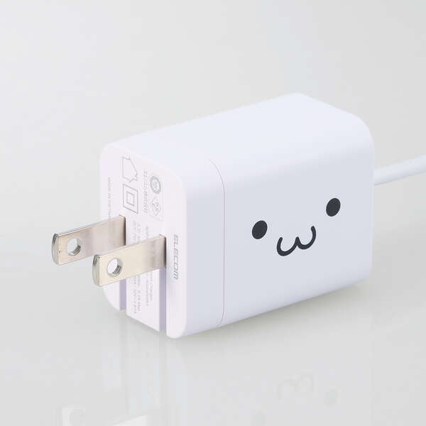 AC充電器/スマホ・タブレット用/USB Power Delivery/20W/USB-Cケーブル一体/1.5m/しろちゃん
