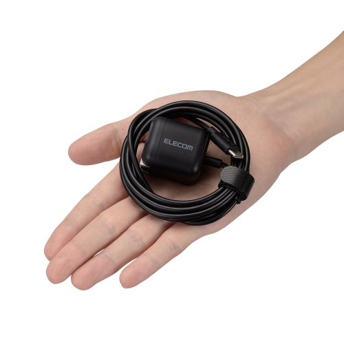 AC充電器/スマホ・タブレット用/USB Power Delivery/20W/USB-Cケーブル一体/1.5m/ブラック