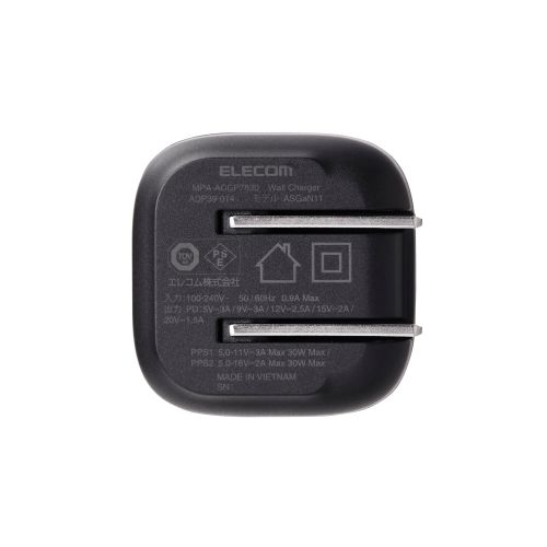 AC充電器/スマホ・タブレット用/USB Power Delivery/30W/USB-C1ポート/ブラック