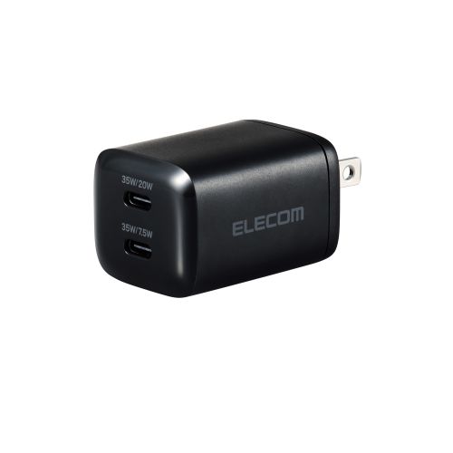 AC充電器/USB充電器/USB PD対応/35W/USB-C×2/スイングプラグ/ブラック