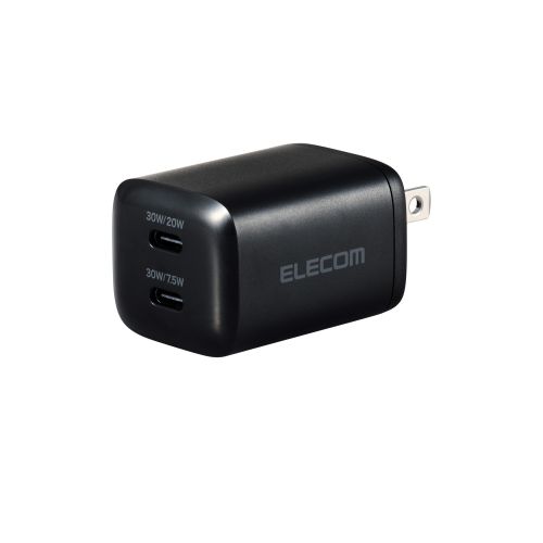 AC充電器/USB充電器/USB PD対応/30W/USB-C×2/スイングプラグ/ブラック