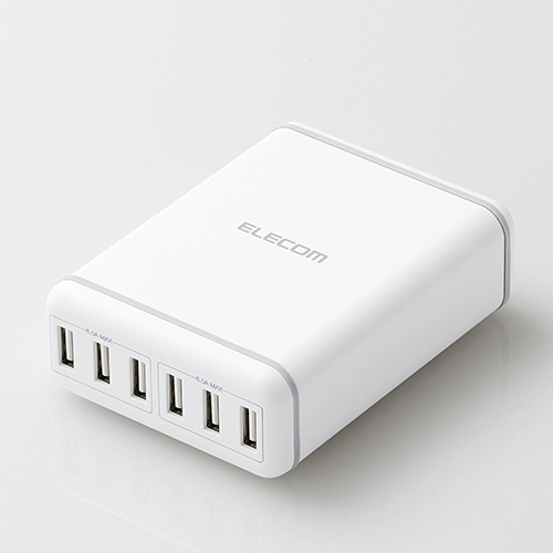 スマートフォン・タブレット用AC充電器/USB-A6ポート(おまかせ充電)/電源ケーブル1.5m/ホワイト