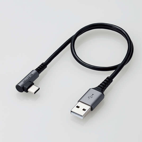 USB Type-Cケーブル/スマホ用/USB(A-C)/認証品/L字コネクタ/抗菌・抗ウイルス/0.3m/ブラック