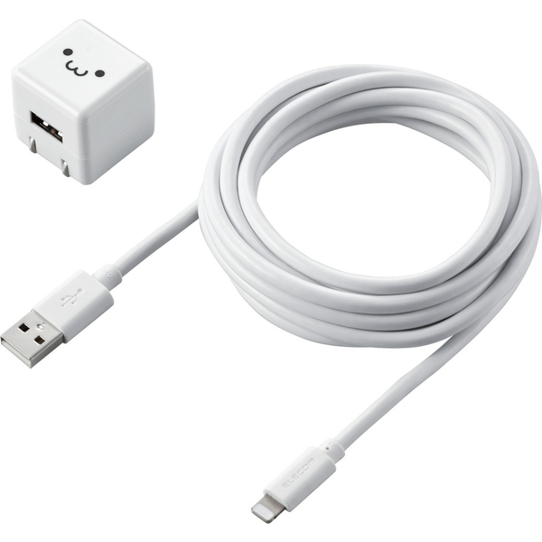 Lightning-AC充電器/1.0A出力/ケーブル同梱/2.5m/ホワイトフェイス