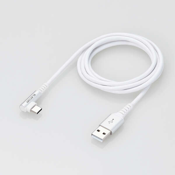 USB Type-Cケーブル/スマホ用/USB(A-C)/認証品/L字コネクタ/抗菌・抗ウイルス/1.2m/ホワイト