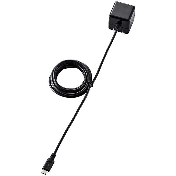 スマートフォン用AC充電器/CUBE/1A出力/ケーブル一体/microB/1.5m/ブラック