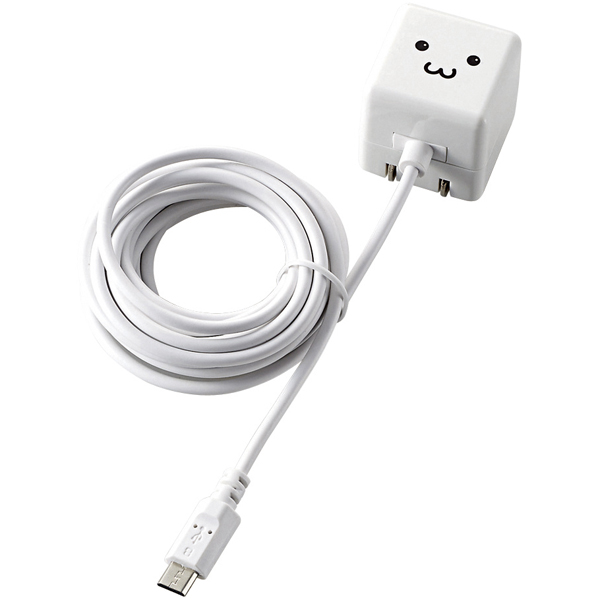 スマートフォン用AC充電器/CUBE/1A出力/ケーブル一体/microB/2.5m/ホワイト/FACE