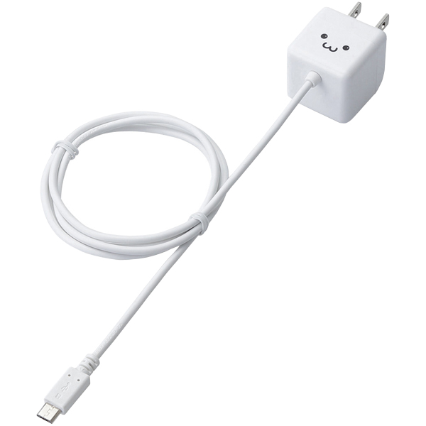 スマートフォン・タブレット用AC充電器/microUSB/CUBE型/直生え/1.0m/1.8A出力/ホワイトフェイス