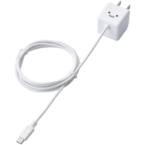 スマートフォン・タブレット用AC充電器/microUSB/CUBE型/直生え/1.5m/1.8A出力/ホワイトフェイス