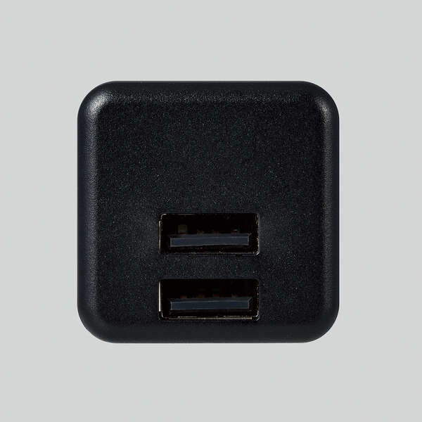 AC充電器/スマホ・タブレット用/2.4A出力/USB-Aメス2ポート/おまかせ充電搭載/キューブ型/ブラック