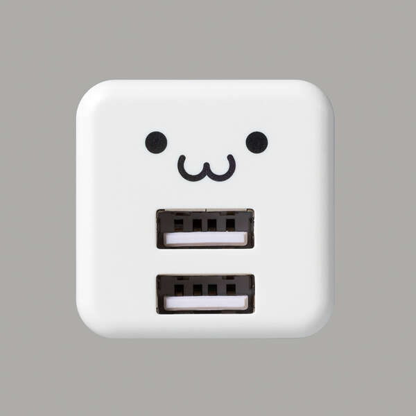 AC充電器/スマホ・タブレット用/2.4A出力/USB-Aメス2ポート/おまかせ充電搭載/キューブ型/ホワイトフェイス