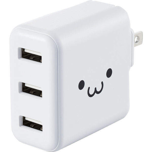 AC充電器/スマホ・タブレット用/3.6A出力/USB-Aメス3ポート/おまかせ充電搭載/ホワイトフェイス