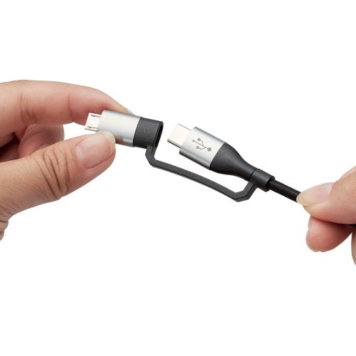 4in1 USBケーブル/USB-A+USB-C/Micro-B+USB-C/USB Power Delivery対応/1.0m/ブラック