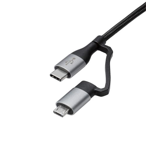 4in1 USBケーブル/USB-A+USB-C/Micro-B+USB-C/USB Power Delivery対応/1.0m/ブラック