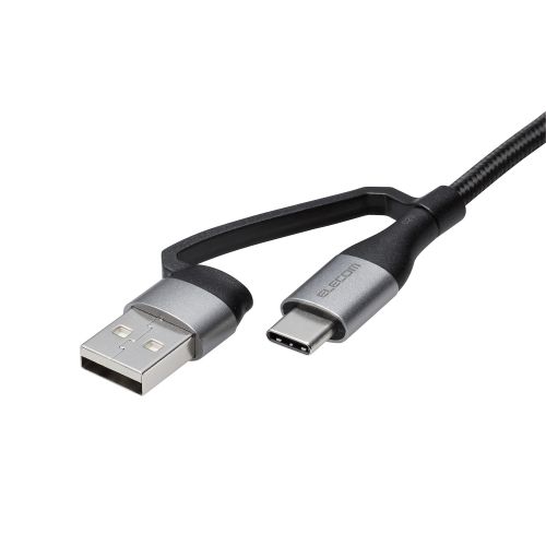 4in1 USBケーブル/USB-A+USB-C/Micro-B+USB-C/USB Power Delivery対応/2.0m/ブラック