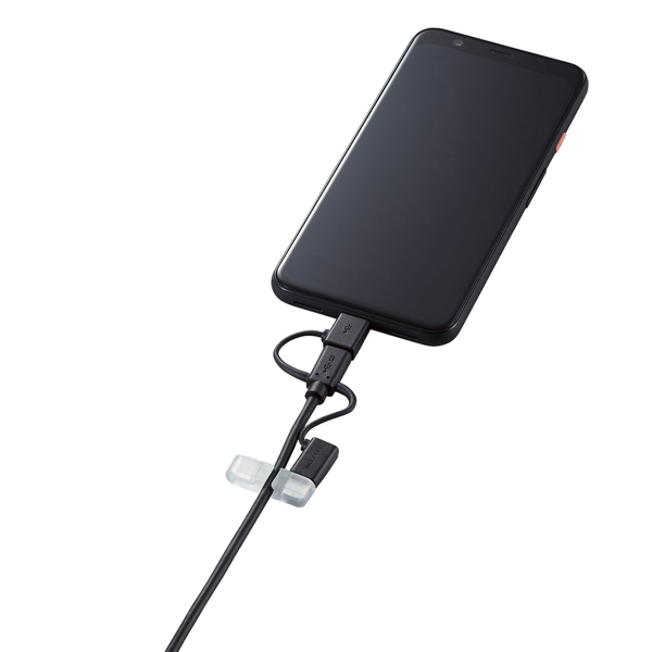 スマートフォン用USBケーブル/3in1/microUSB+Type-C+Lightning/1.2m/ブラック