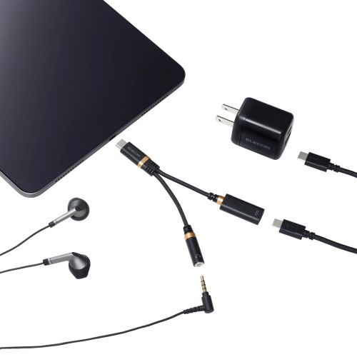 音声変換ケーブル/高耐久/USB Type-C to 3.5mmステレオミニ端子/DAC搭載/ハイレゾ対応/給電ポート付き/USB PD対応/ブラック
