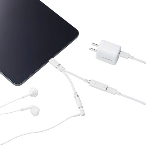 音声変換ケーブル/高耐久/USB Type-C to 3.5mmステレオミニ端子/DAC搭載/ハイレゾ対応/給電ポート付き/USB PD対応/ホワイト