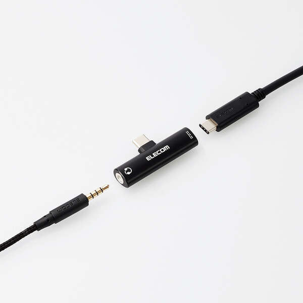 音声変換アダプタ/USB Type-C - 4極φ3.5mmイヤホンジャック/給電機能付/USB Power Delivery 60W対応/ブラック
