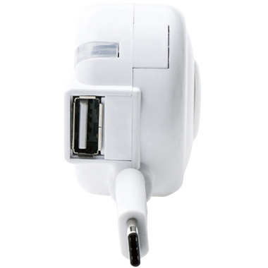 シガーチャージャー/Type-C/リールタイプ/USBポート付/おまかせ充電/60cm/3A/ホワイト