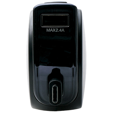 シガーチャージャー/Type-C/リールタイプ/USBポート付/おまかせ充電/90cm/5.4A/ブラック