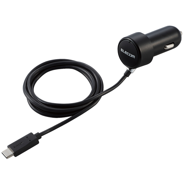 カーチャージャー/Type-C/USB-C/ストレートタイプ/1.5m/3.0A/インジケーター搭載/ブラック