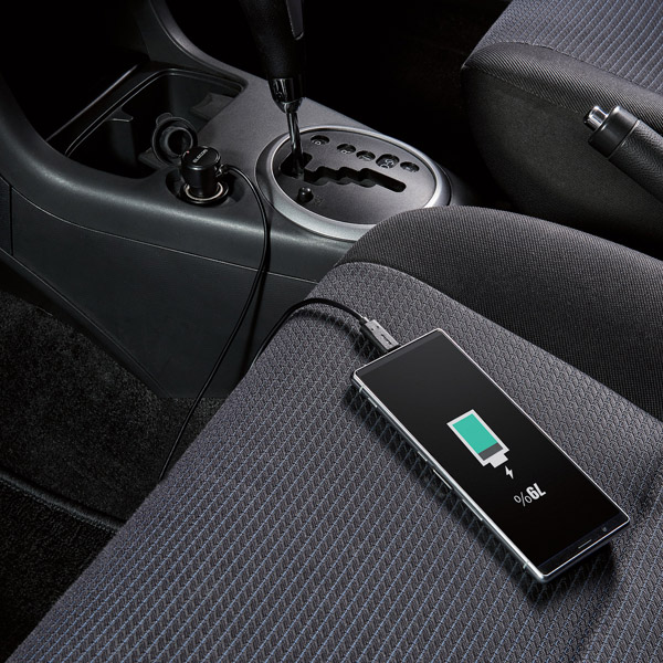 カーチャージャー/Type-C/USB-C/ストレートタイプ/1.5m/3.0A/インジケーター搭載/ブラック