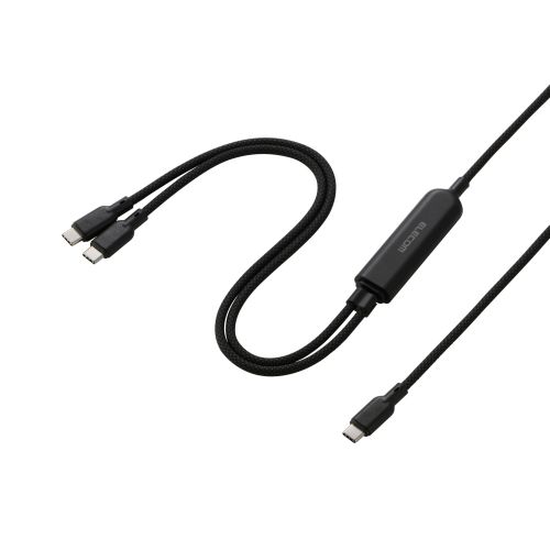 2in1 USBケーブル/Type-C+Type-C/ナイロンメッシュ/USB Power Delivery対応/最大140W/1.2m/ブラック