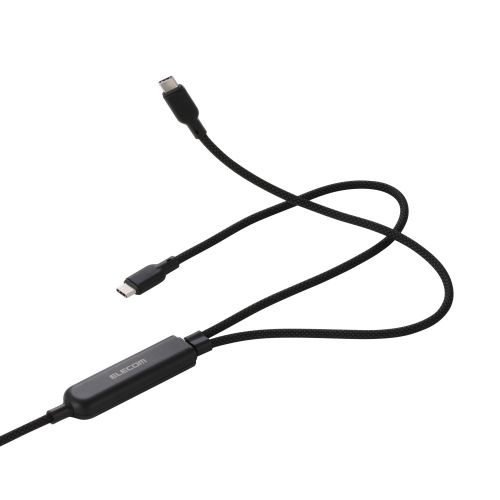 2in1 USBケーブル/Type-C+Type-C/ナイロンメッシュ/USB Power Delivery対応/最大140W/1.2m/ブラック