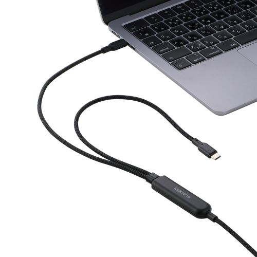 2in1 USBケーブル/Type-C+Type-C/ナイロンメッシュ/USB Power Delivery対応/最大140W/1.2m/ブラック