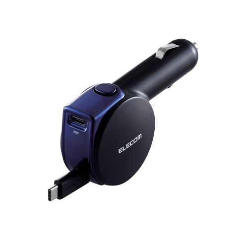 シガーチャージャー/最大35W/USB-Cケーブル/巻取り式リールタイプ/90cm/15W/USB-Cポート/USB Power Delivery/20W/ブラック