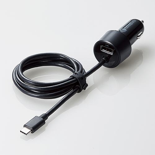 シガーチャージャー/USB Type-C(Quick Charge 3.0対応)100cm/1USBポート(自動識別)/2.4A/ブラック