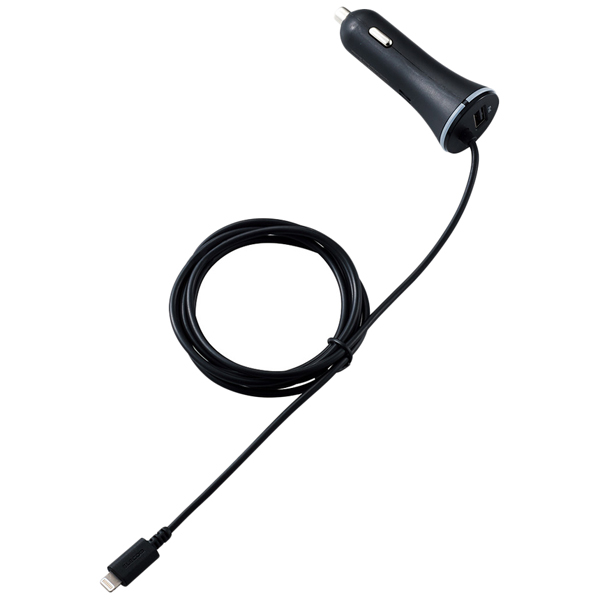 シガーチャージャー/150cm+USB Aポート/4.8A/インジケーター付/ブラック