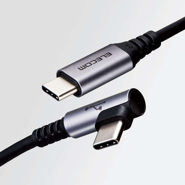 USB Type-Cケーブル/スマホ用/USB(C-C)/USB Power Delivery対応/認証品/L字コネクタ/抗菌・抗ウイルス/1.2m/ブラック