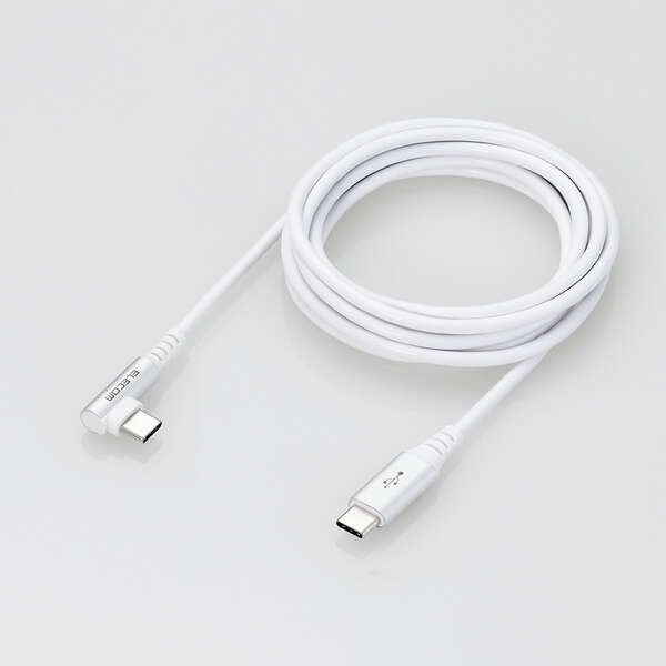 USB Type-Cケーブル/スマホ用/USB(C-C)/USB Power Delivery対応/認証品/L字コネクタ/抗菌・抗ウイルス/2.0m/ホワイト