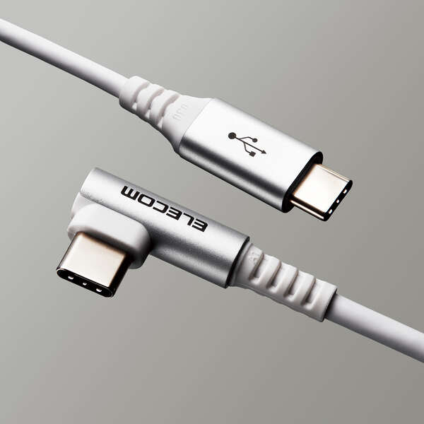USB Type-Cケーブル/スマホ用/USB(C-C)/USB Power Delivery対応/認証品/L字コネクタ/抗菌・抗ウイルス/2.0m/ホワイト
